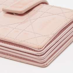 Pre Owned Dior Pink Cannage Patent Leather Lady Dior 5 Gusset Card Holder