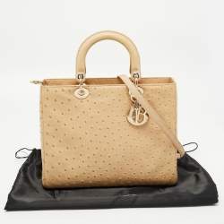 Pre Owned Dior Beige Ostrich Large Lady Dior Tote