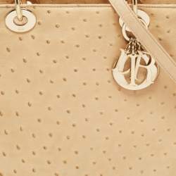Pre Owned Dior Beige Ostrich Large Lady Dior Tote