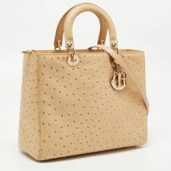 Pre Owned Dior Beige Ostrich Large Lady Dior Tote