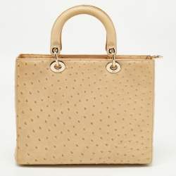 Pre Owned Dior Beige Ostrich Large Lady Dior Tote
