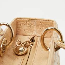 Pre Owned Dior Beige Ostrich Large Lady Dior Tote