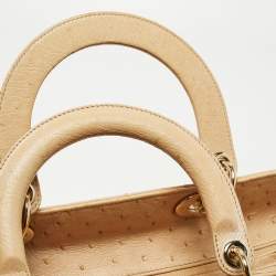 Pre Owned Dior Beige Ostrich Large Lady Dior Tote