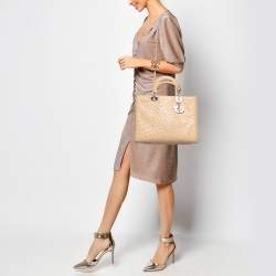 Pre Owned Dior Beige Ostrich Large Lady Dior Tote