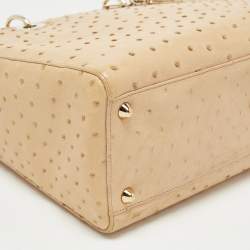 Pre Owned Dior Beige Ostrich Large Lady Dior Tote