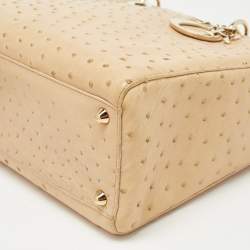 Pre Owned Dior Beige Ostrich Large Lady Dior Tote