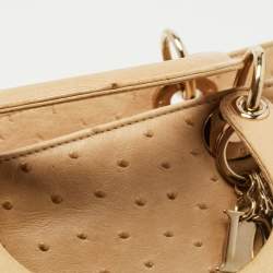 Pre Owned Dior Beige Ostrich Large Lady Dior Tote