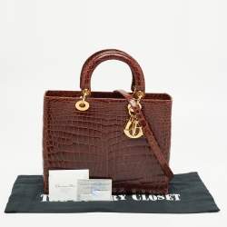 Dior Brown Crocodile Large Lady Dior Tote