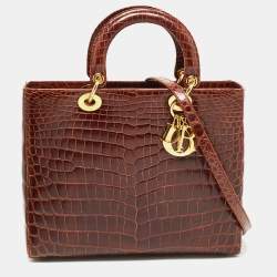 Dior Brown Crocodile Large Lady Dior Tote