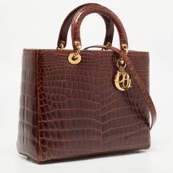 Dior Brown Crocodile Large Lady Dior Tote