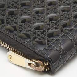 Pre Owned Dior Black Cannage Patent Leather Lady Dior Continental Wallet
