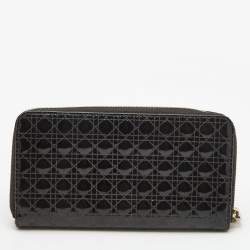 Pre Owned Dior Black Cannage Patent Leather Lady Dior Continental Wallet