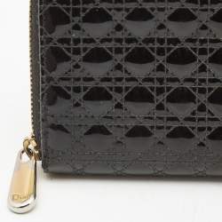 Pre Owned Dior Black Cannage Patent Leather Lady Dior Continental Wallet