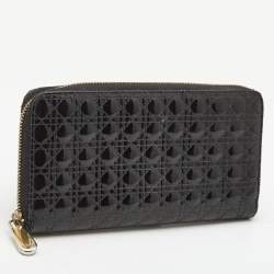 Pre Owned Dior Black Cannage Patent Leather Lady Dior Continental Wallet