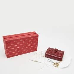 Pre Owned Dior Red Cannage Patent Leather Lady Dior French Wallet