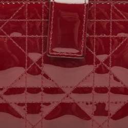 Pre Owned Dior Red Cannage Patent Leather Lady Dior French Wallet