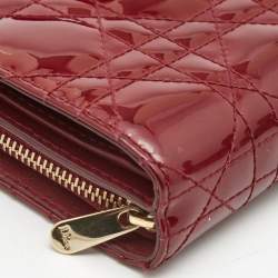 Pre Owned Dior Red Cannage Patent Leather Lady Dior French Wallet