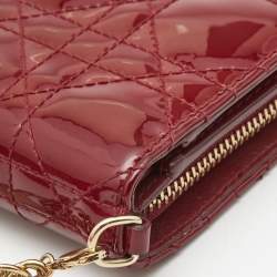 Pre Owned Dior Red Cannage Patent Leather Lady Dior French Wallet