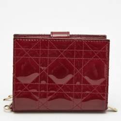 Pre Owned Dior Red Cannage Patent Leather Lady Dior French Wallet