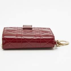 Pre Owned Dior Red Cannage Patent Leather Lady Dior French Wallet