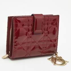 Pre Owned Dior Red Cannage Patent Leather Lady Dior French Wallet