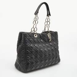 Pre Owned Dior Black Cannage Leather Large Soft lady Dior Tote