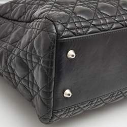 Pre Owned Dior Black Cannage Leather Large Soft lady Dior Tote