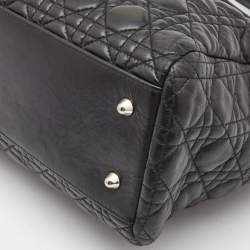 Pre Owned Dior Black Cannage Leather Large Soft lady Dior Tote
