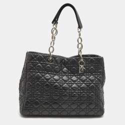 Pre Owned Dior Black Cannage Leather Large Soft lady Dior Tote