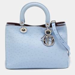 Pre Owned Dior Light Blue Ostrich Large Lady Dior Tote