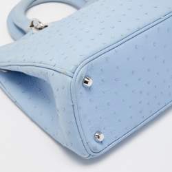 Pre Owned Dior Light Blue Ostrich Large Lady Dior Tote