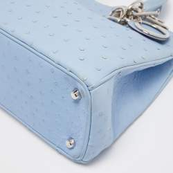 Pre Owned Dior Light Blue Ostrich Large Lady Dior Tote