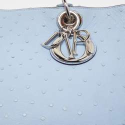 Pre Owned Dior Light Blue Ostrich Large Lady Dior Tote