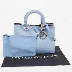 Pre Owned Dior Light Blue Ostrich Large Lady Dior Tote
