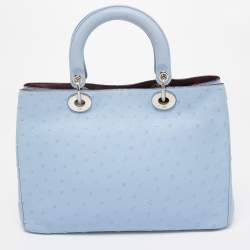 Pre Owned Dior Light Blue Ostrich Large Lady Dior Tote