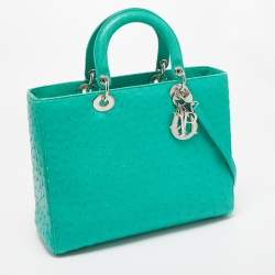 Pre Owned Dior Green Ostrich Large Lady Dior Tote