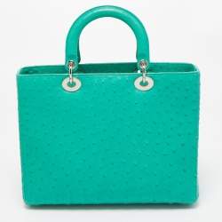 Pre Owned Dior Green Ostrich Large Lady Dior Tote
