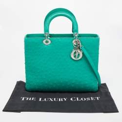 Pre Owned Dior Green Ostrich Large Lady Dior Tote