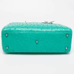 Pre Owned Dior Green Ostrich Large Lady Dior Tote