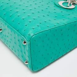 Pre Owned Dior Green Ostrich Large Lady Dior Tote