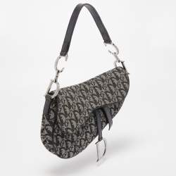 Pre Owned Dior Black Oblique Canvas  and Leather Saddle Bag
