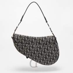 Pre Owned Dior Black Oblique Canvas  and Leather Saddle Bag