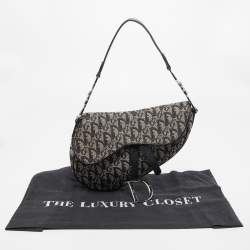 Pre Owned Dior Black Oblique Canvas  and Leather Saddle Bag