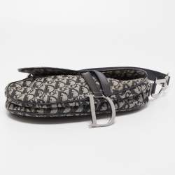 Pre Owned Dior Black Oblique Canvas  and Leather Saddle Bag