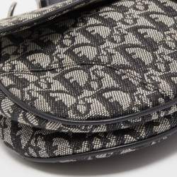 Pre Owned Dior Black Oblique Canvas  and Leather Saddle Bag
