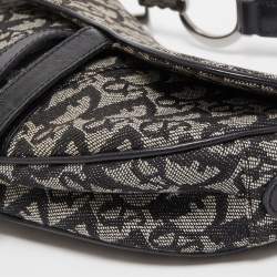 Pre Owned Dior Black Oblique Canvas  and Leather Saddle Bag