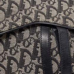 Pre Owned Dior Black Oblique Canvas  and Leather Saddle Bag