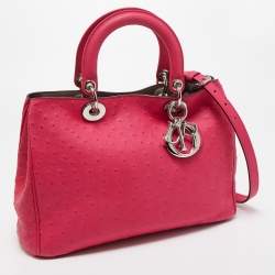 Pre Owned Dior Magenta Ostrich Medium Diorissimo Tote