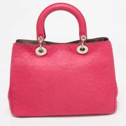 Pre Owned Dior Magenta Ostrich Medium Diorissimo Tote
