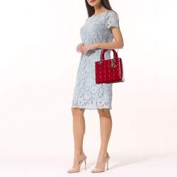 Pre Owned Dior Red Cannage Patent Leather Medium Lady Dior Tote